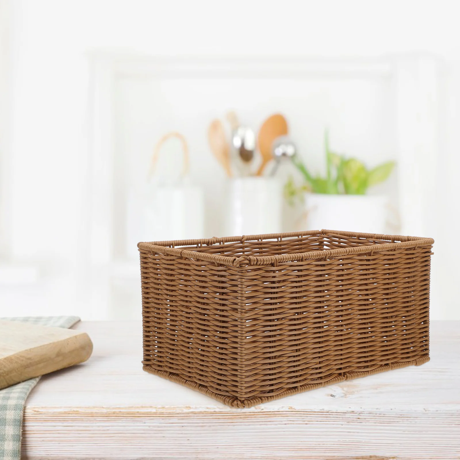 

Handwoven Imitated Rattan Fruit Basket Woven Plastic Storage Basket For Kitchen Pantry Countertop Desktop Multi-Purpose