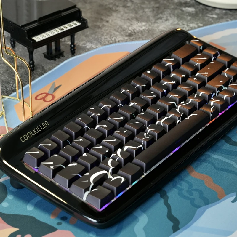 

Колпачки для клавиш из ПБТ с сублимационной краской Meteor, 130 клавиш, вишневый профиль, блестящие колпачки для клавиш с боковой подсветкой для переключателей MX, механическая клавиатура