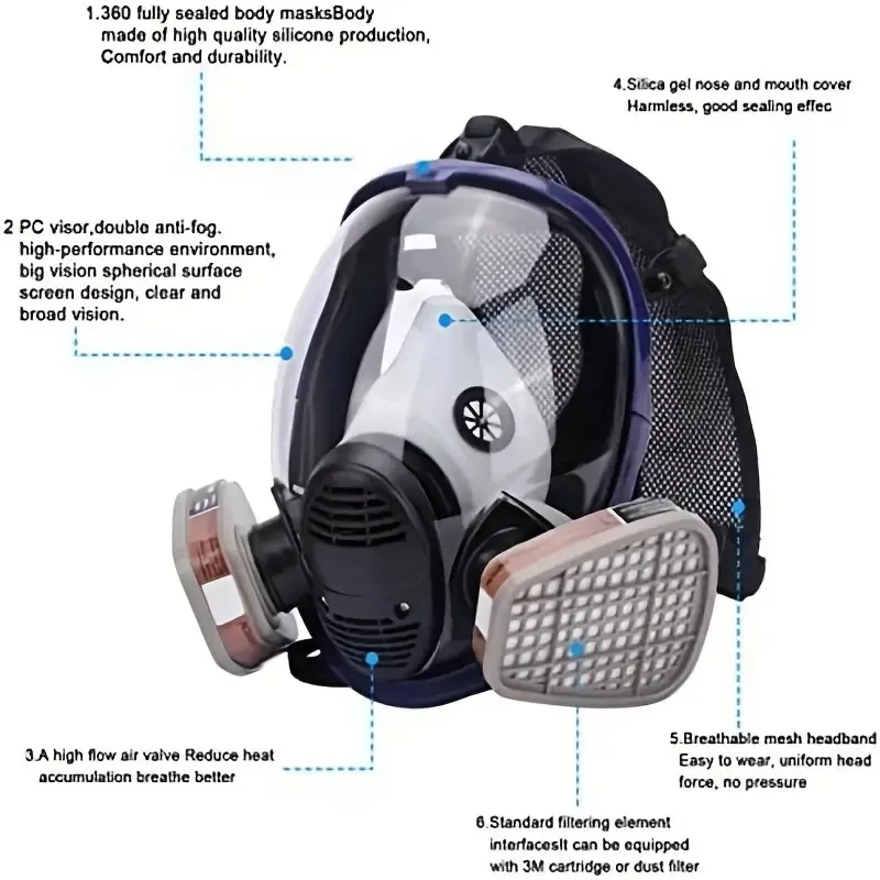 Chemical Gas Mask 6800 Dust Respirator Anti-Fog Full Face Mask Filter For Industrial Acid Gas, Welding Spray Paint Insecticide