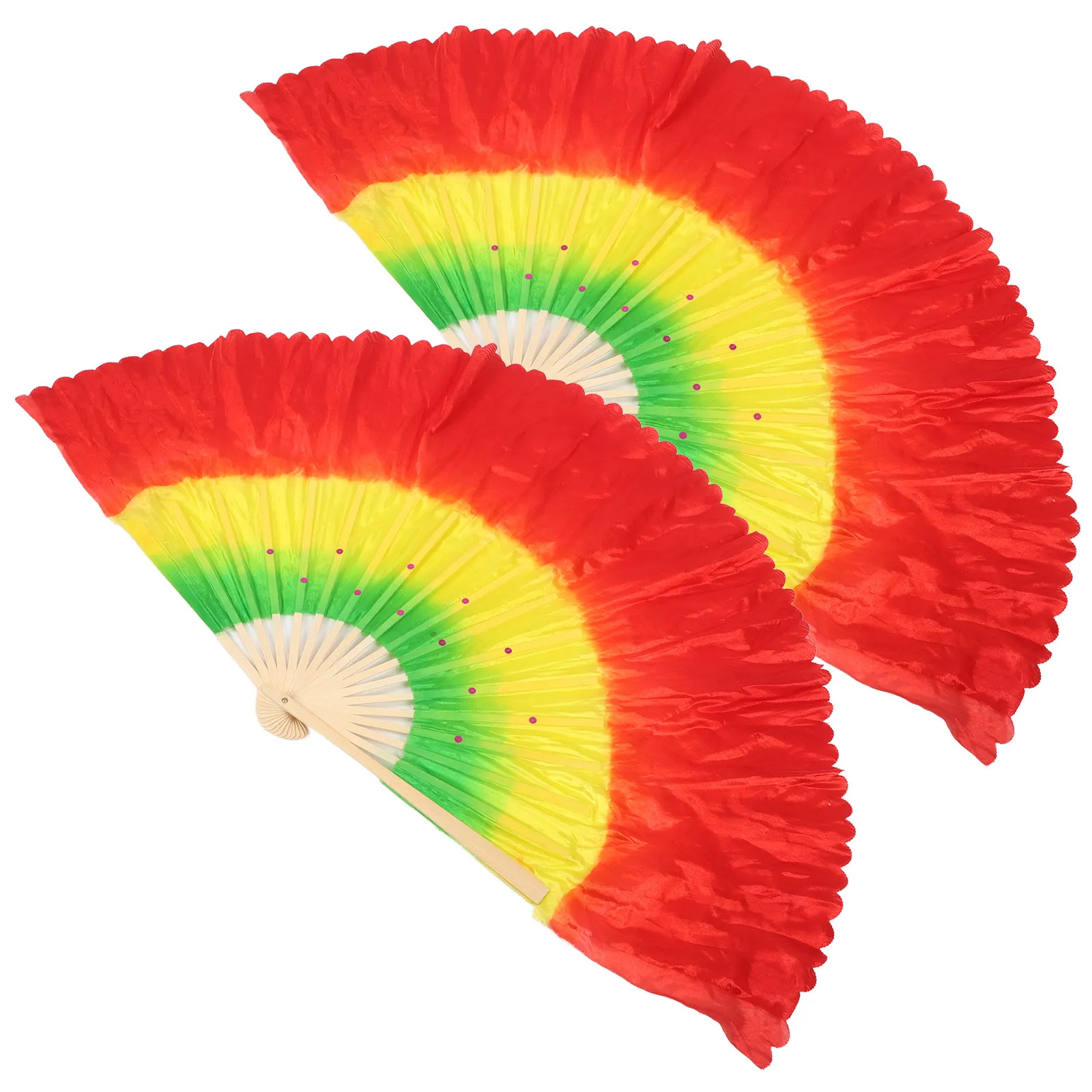 2Pcs Exquisite Delicate Craftsmanship Dance Fan Made of Wood and Cloth Portable Small Folding Fan for Chinese Traditional