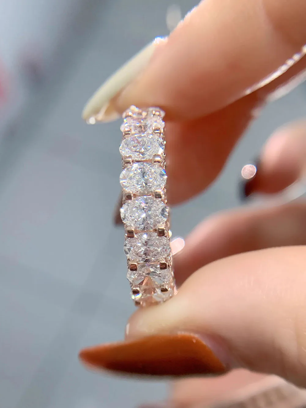 فرقة الخلود الدائري    خاتم ألماس من Lab Grown Solid14K من الذهب الوردي البيضاوي القطع الماسي CVD HPHT DEF VS كل 0.2 قيراط -0.5 قيراط #4