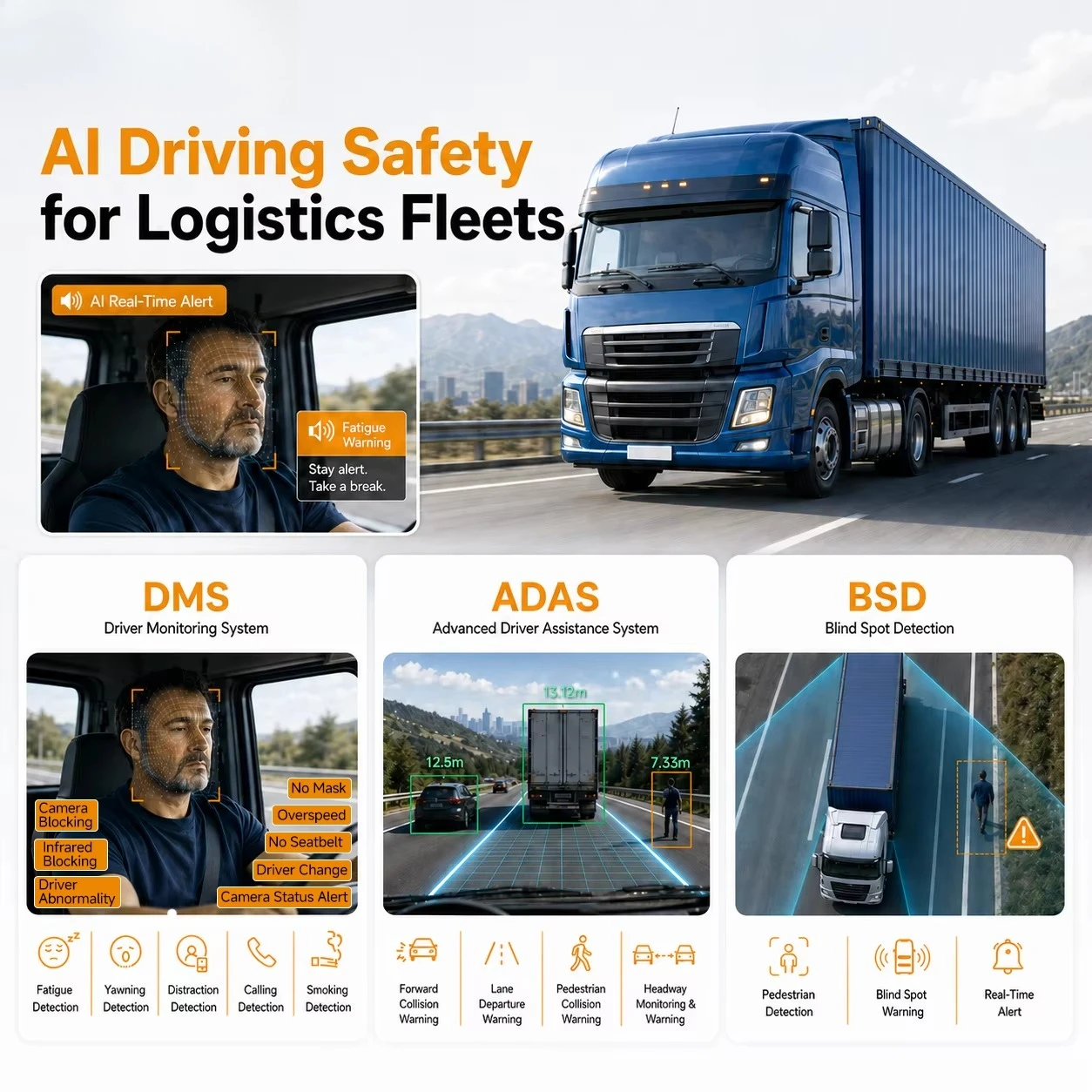 AlwayCare 8-Channel 1080P DSM ADAS Car Video Recorder AI MDVR 360 Panoramic View BSD for Trucks Buses Commercial LCD