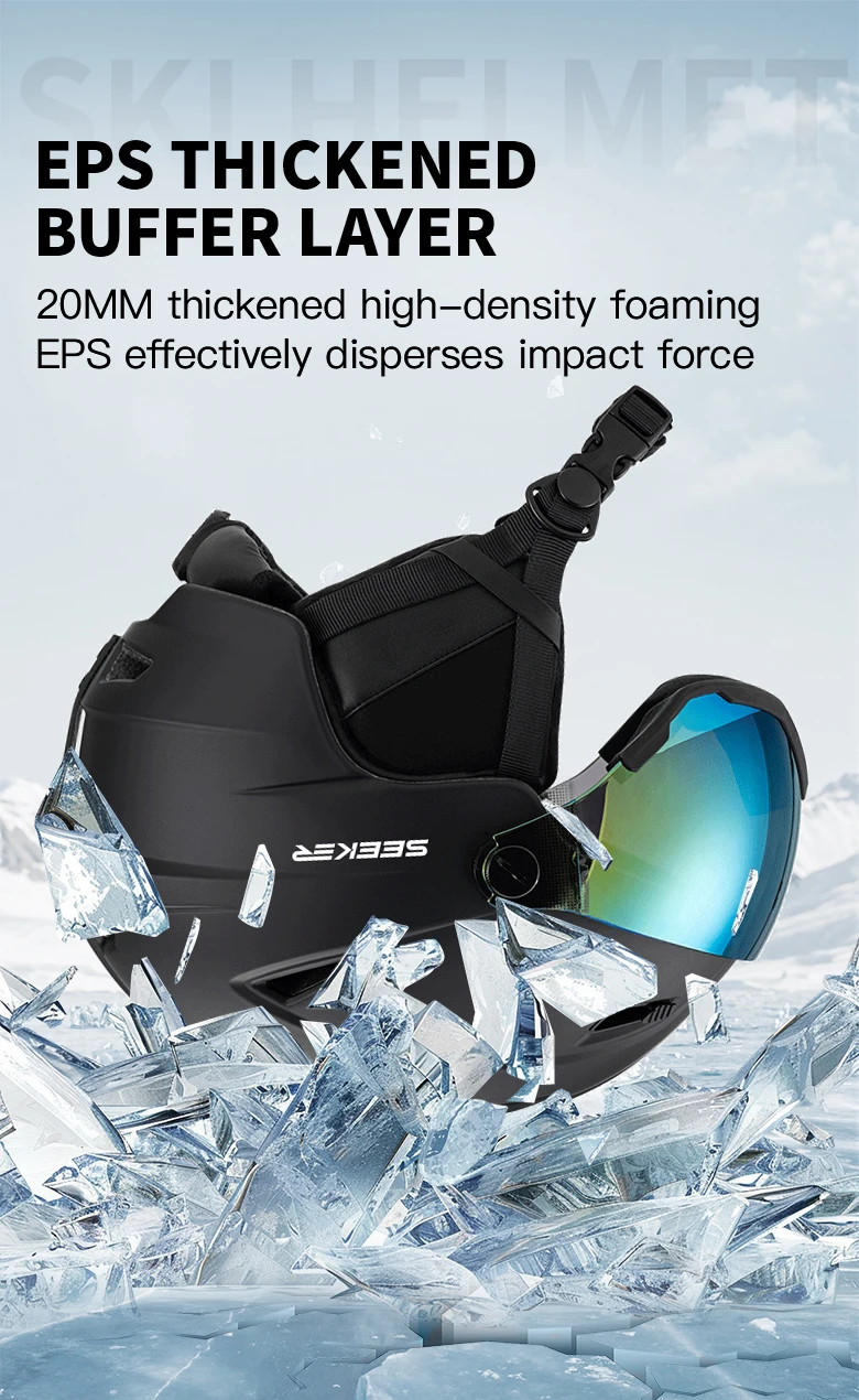 SEEKER Skihelm und Schneebrille All-in-One für Erwachsene, Unisex, Winter, Ski, Skating, Skateboard, Single- und Double-Board, Sicherheitshelm – Detail 6