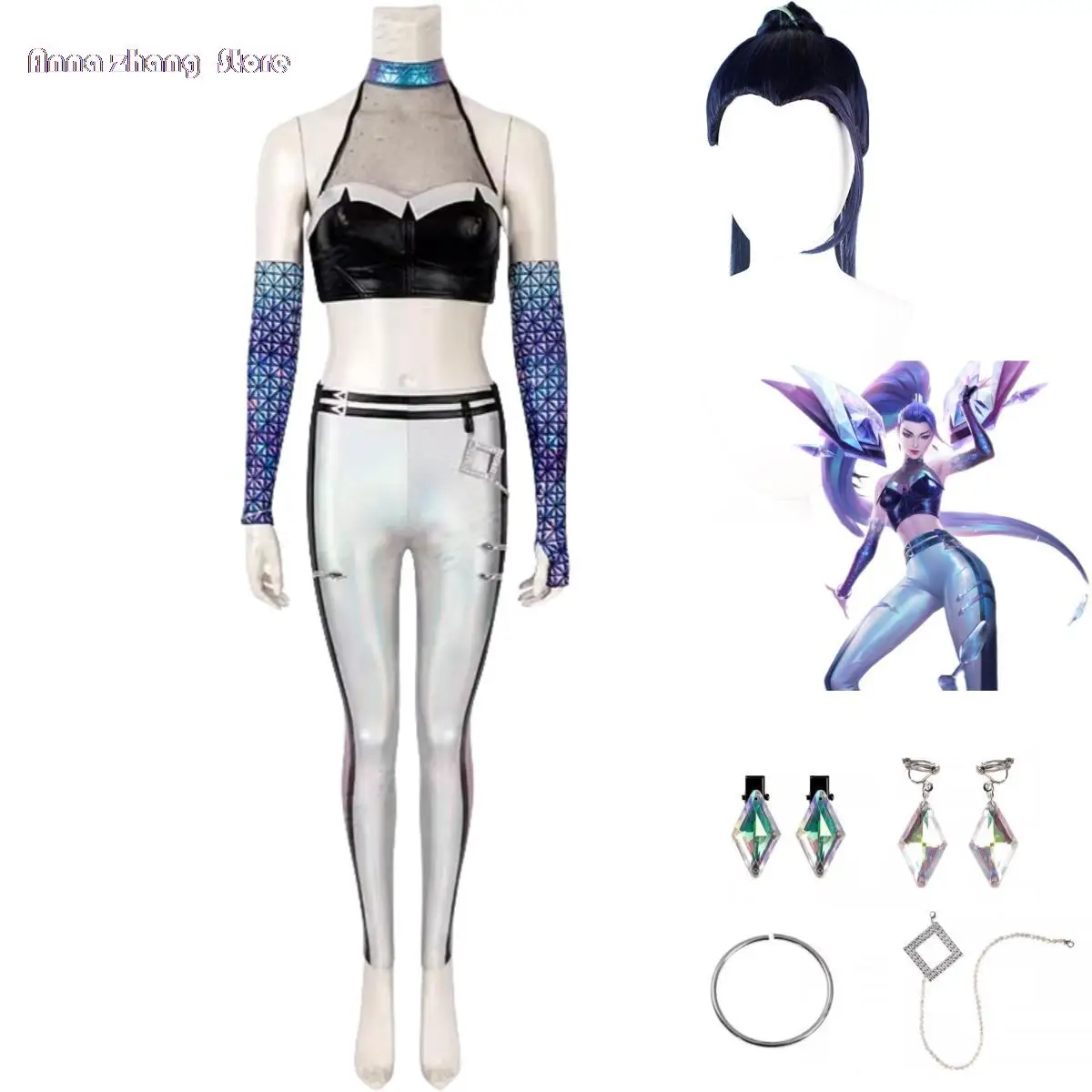 

Anime Game LOL Kaisa Cosplay Costume Daughter of The Void K/DA ALL OUT S10 Idol SJ Wig Uniform Full Set Woman Sexy Carnival Suit