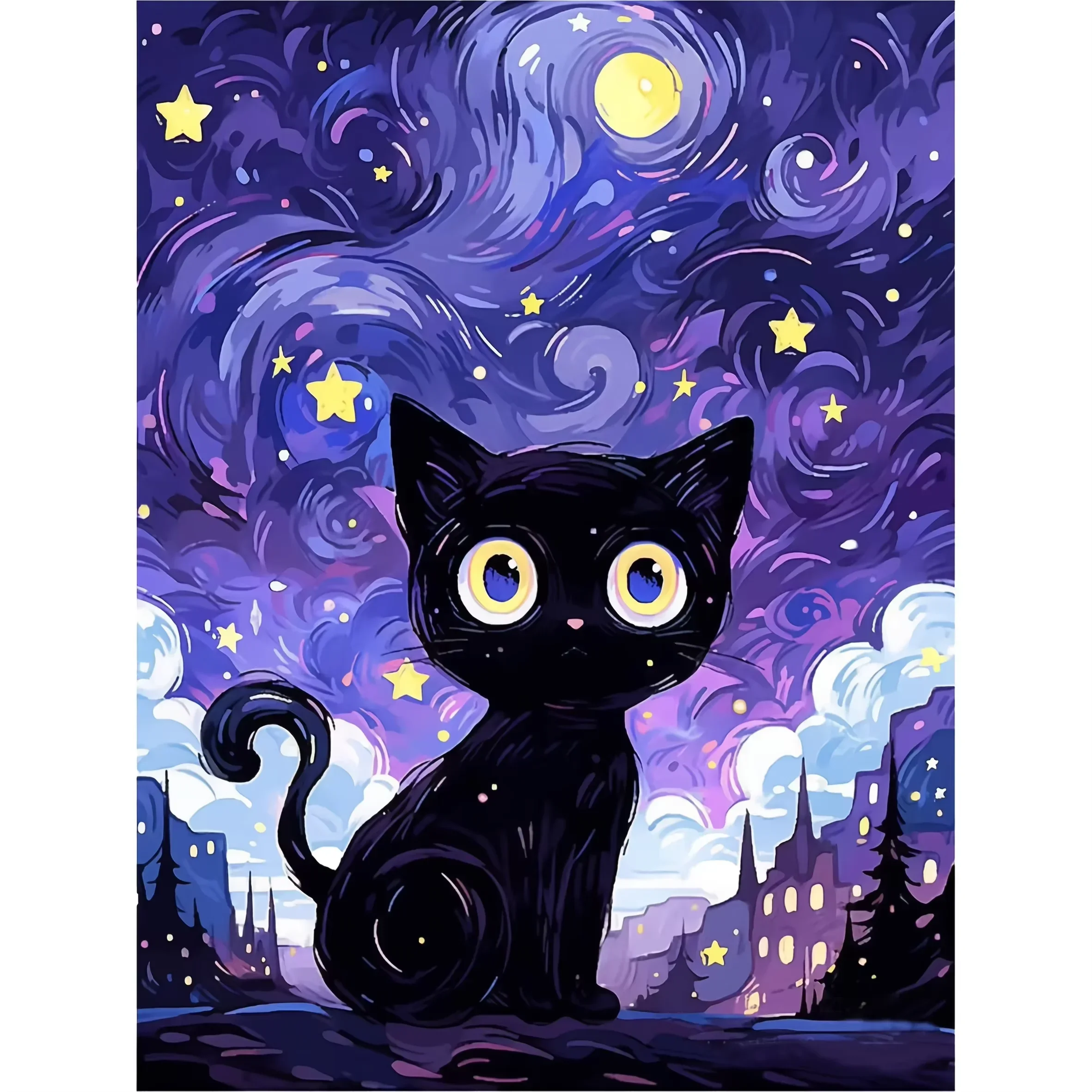 Diamond Painting Starry Night Sky Cat Mosaic Handmade Artwork Full Round/Square Diamonds For Beginners Gift Home Decor