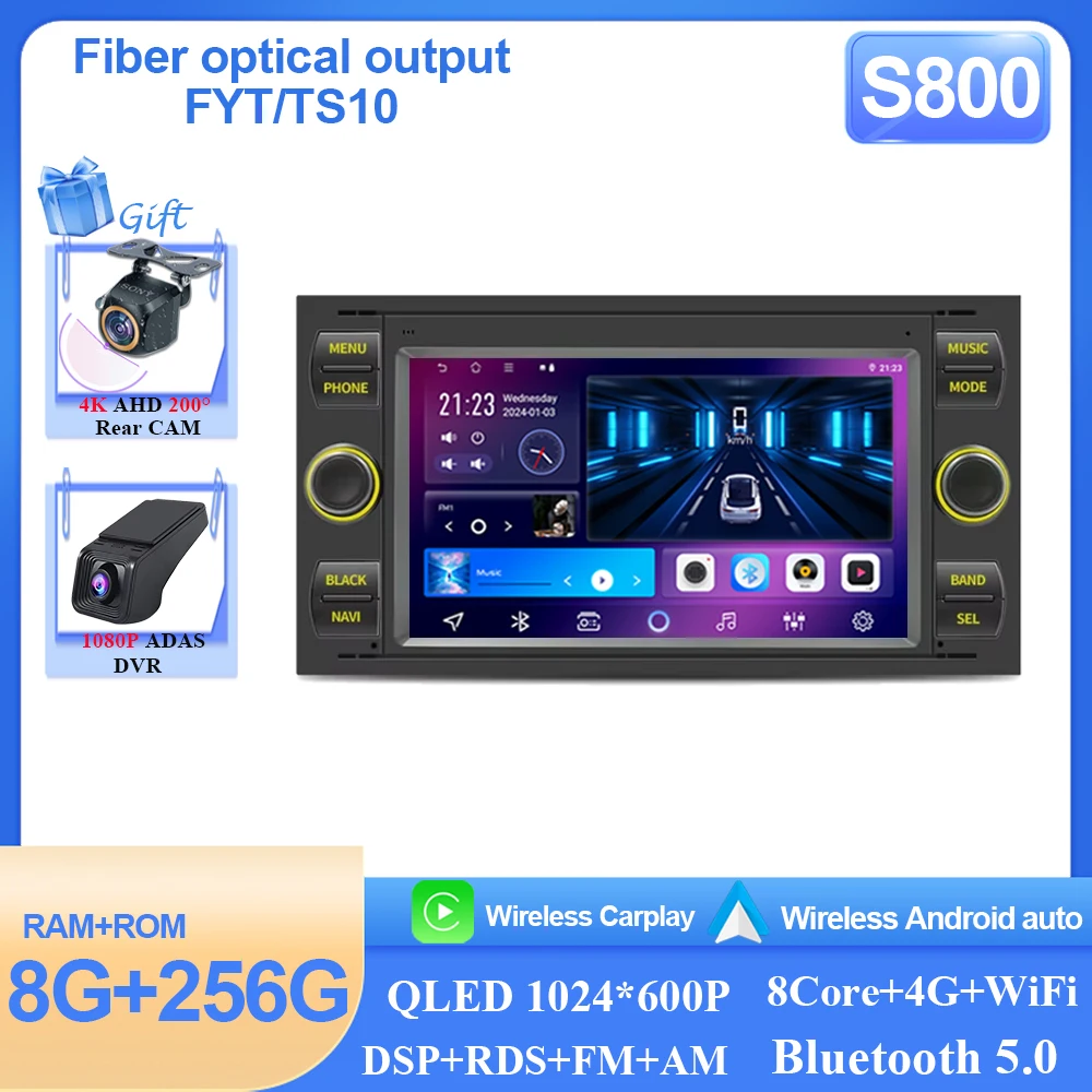 Android15 Autoradio Wifi Navi Voor Ford Mondeo S-max Focus C-MAX Galaxy Fiesta Transit Fusion Connect Kuga multimedia GPS BT WIFI