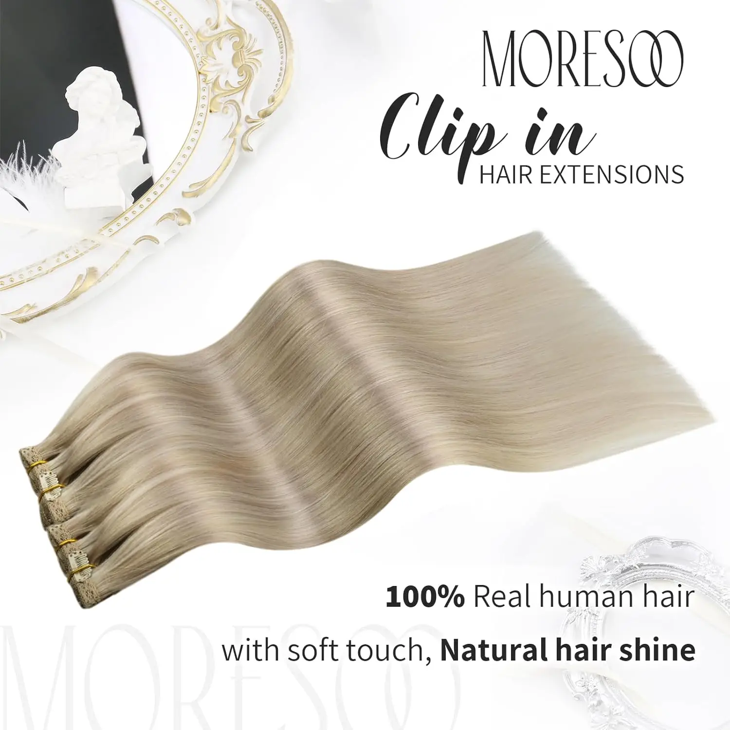 Moresoo Clip in Hair Extensions Human Hair Full Head 7pcs 135G & 150G Full Head Brazilian Hair Natural Double Weft Clip Hair