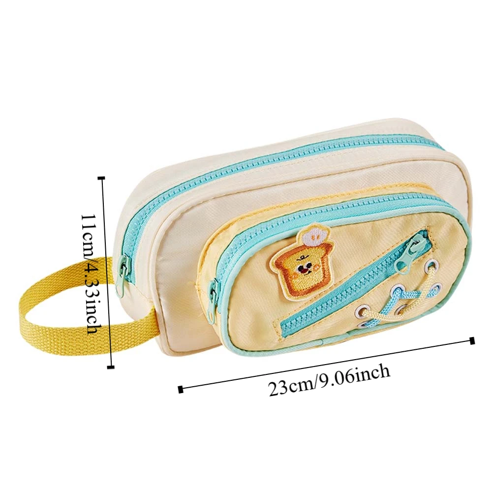 Piórnik 3-warstwowy z motywem kreskówkowym, chleb, biały szczeniak, estetyczny, duża pojemność, piórnik na zamek błyskawiczny, płócienna torba do przechowywania artykułów piśmiennych.