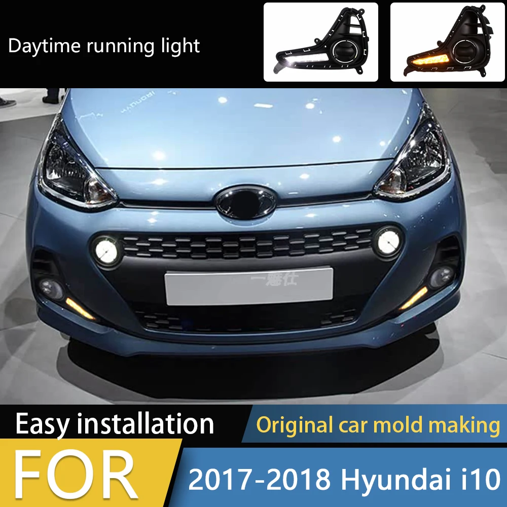 

For Hyundai Grand I10 2017 2018 2019 DRL Daytime Running Light LED Fog Lamp Turn Signal Yellow White Waterproof