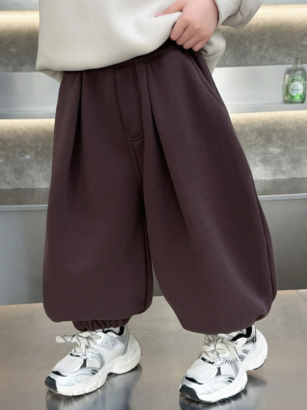 

Thiened Knitted Fce Lined Harajuku Sle Casual Pants for Boys Personali Spor Trousers Winter Warm Loose Fit Children