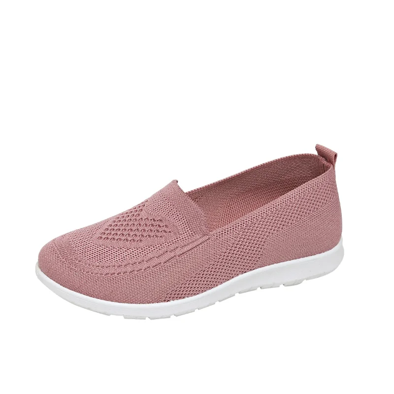 Women Heart Hollow Knit Mesh Slip On Flats Breathable Lightweight Non Slip Soft Sole Daily Walking Woven Casual Shoes view 5