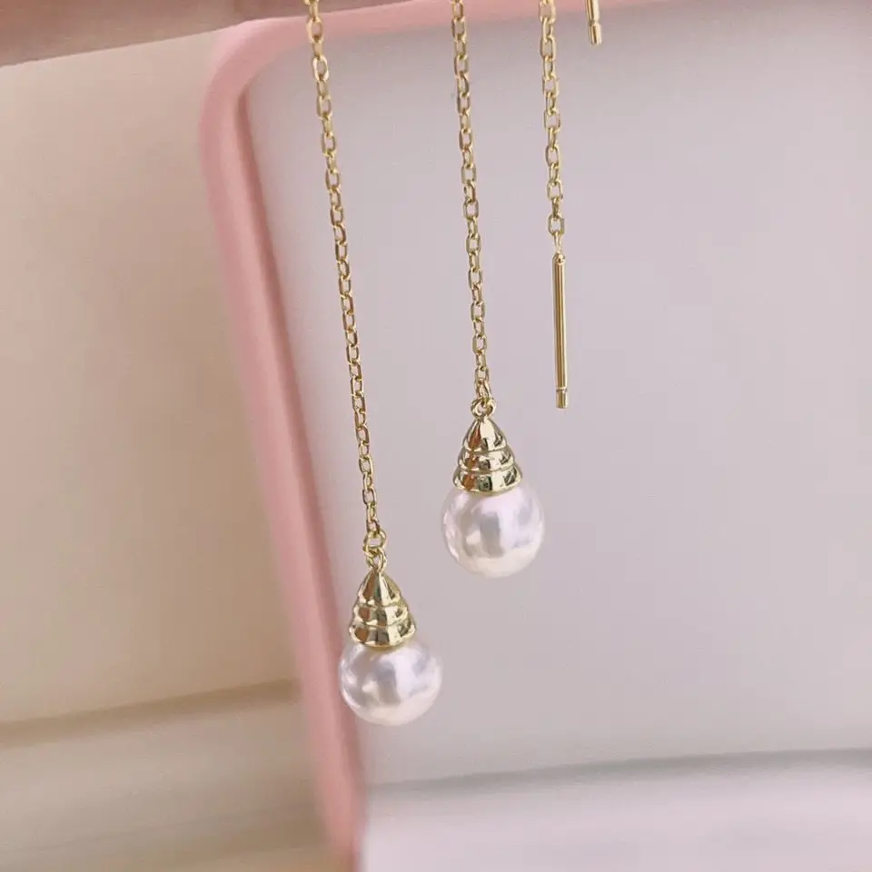 MeiBaPJ Natural Round Pearls Fashion Long Chain Drop Earrings DIY 925 Silver Empty Tray Fine Wedding Jewelry for Women