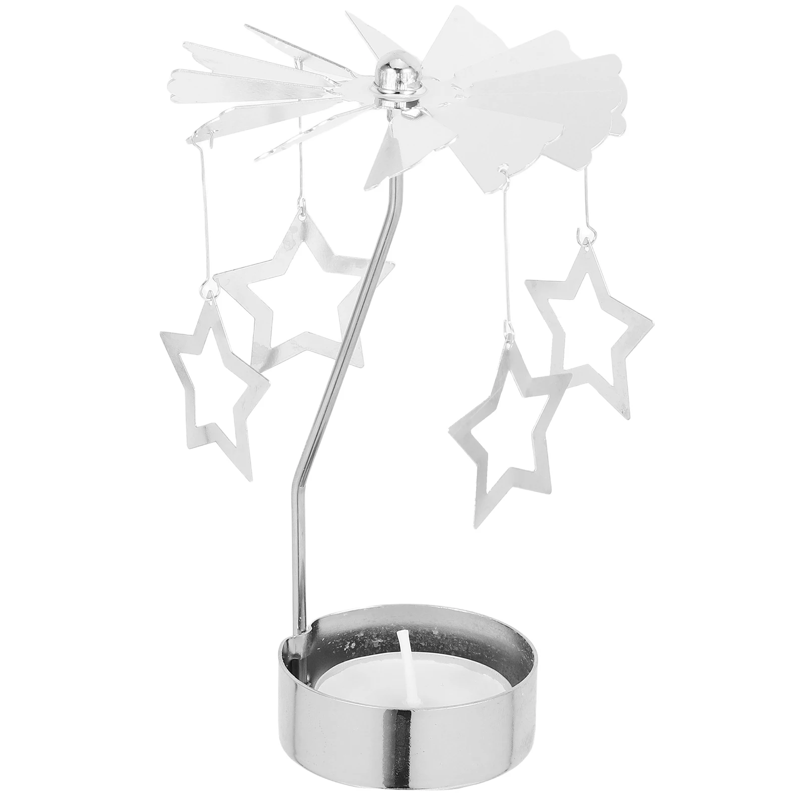 

Rotating Candlestick Wind Light Stand Tabletop Silver Holder Stainless Steel Iron Long Lasting Home Decor