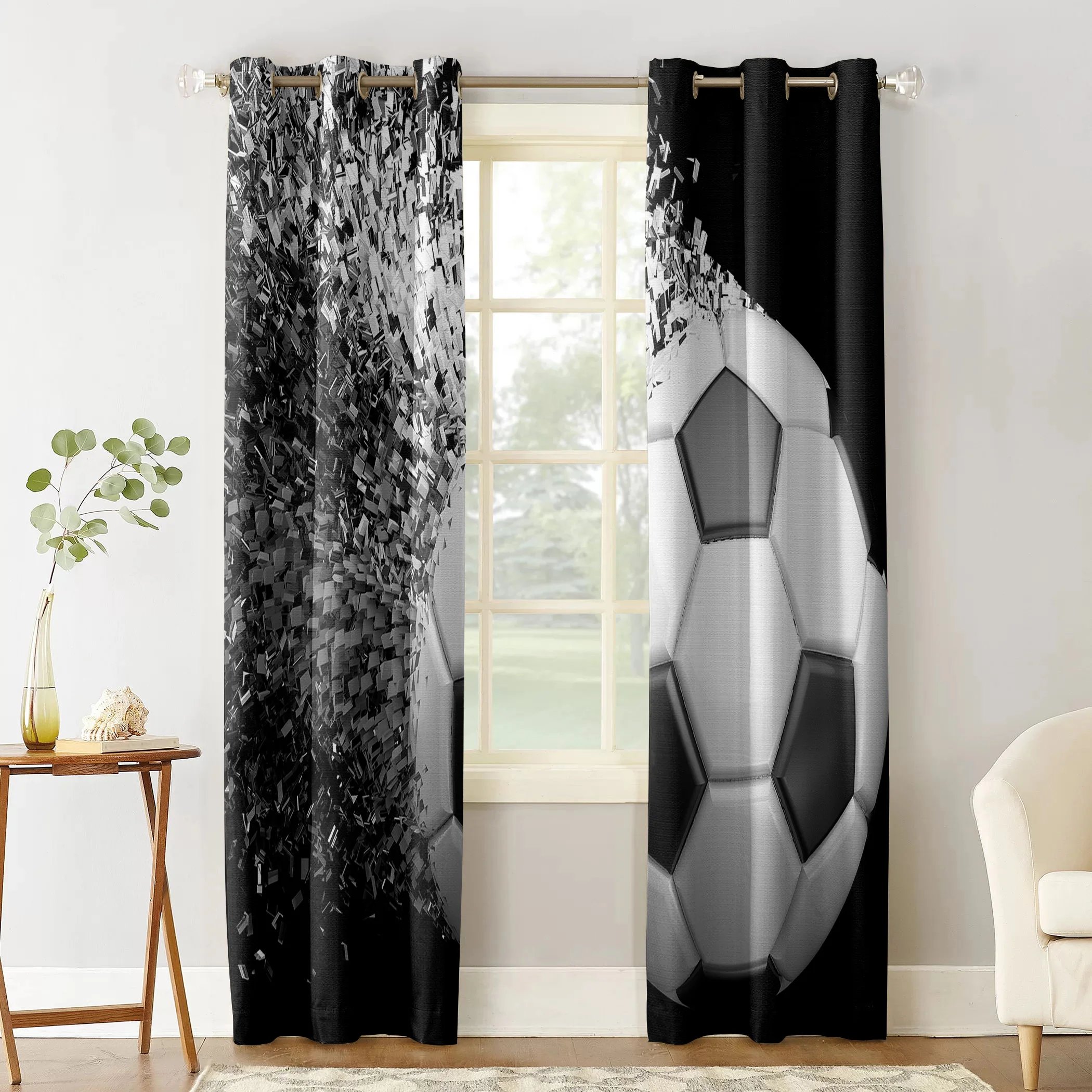 Soccer Balls Football Window Treatments Curtains Valance Window Curtains Bathroom Kitchen Bedroom Indoor Fabric Kids Curtain