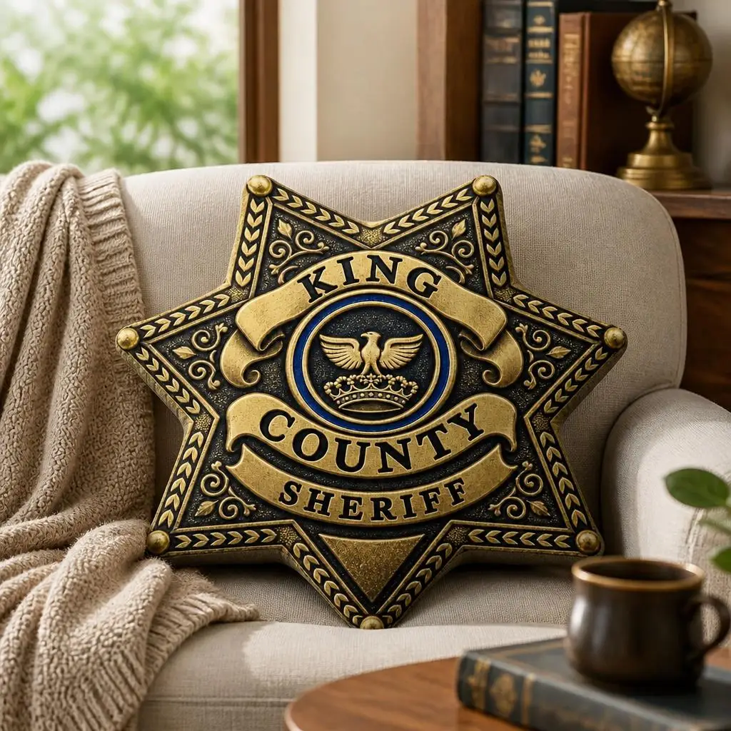 King County Sheriff Badge Star Shaped Stuffed Throw Pillow Law Enforcement Cushion Home Decor Gift for Deputy Office Sofa