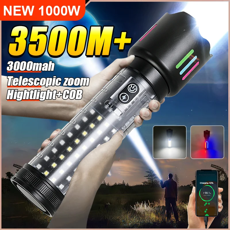 

2024 NEW Ultra Powerful Flashlight Telescopic Zoom 3500m Fluorescent High Quality Rechargeable Flashlight Very Strong Led Torch