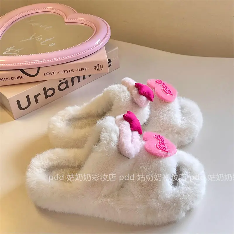 Barbie Slippers Anime Cute Cartoon Cotton Shoes Pink Kawaii Sweet Girl Beach Shoes Bathroom Slippers Non-slip Harajuku Y2k Style