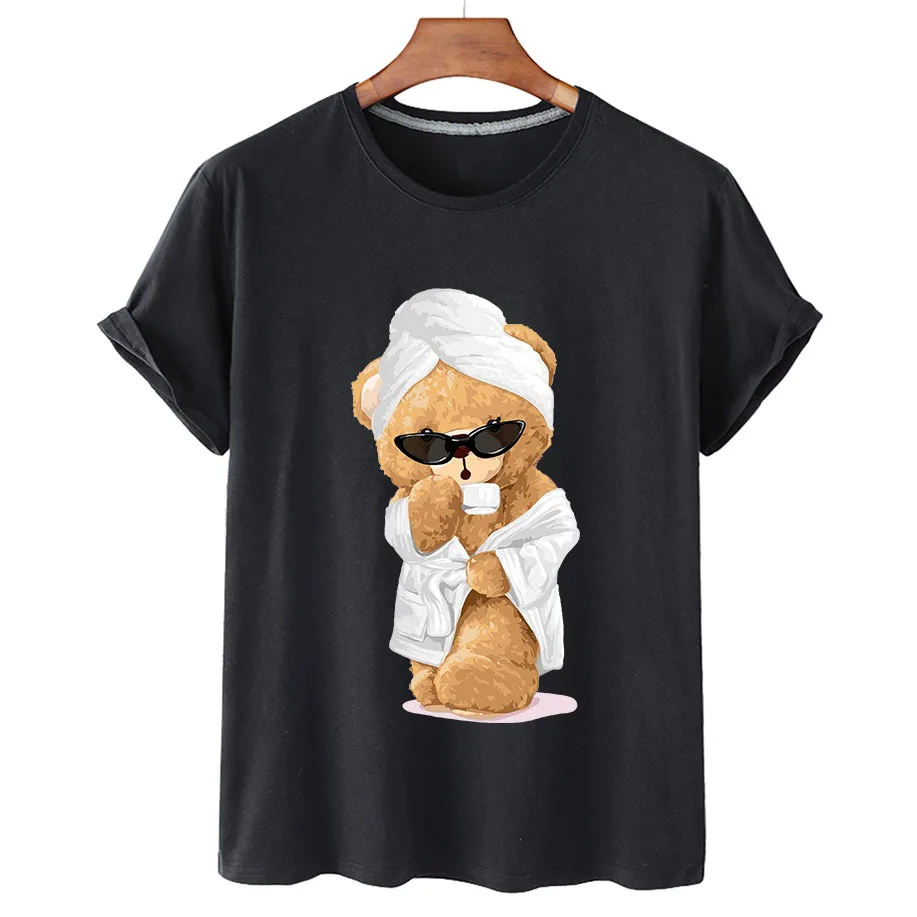 100% Cotton Bathrobe Bear T Shirt 2022 Summer T Shirt Women Short Sleeve O Neck T Shirt Unisex Plus Oversized Women T Shirt 4XL