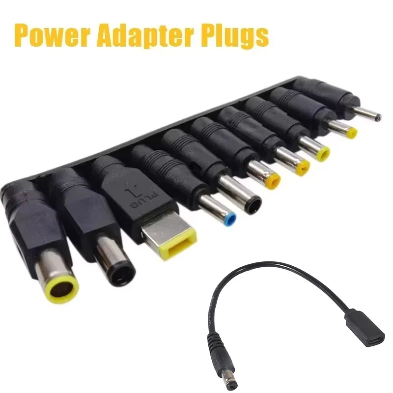 Laptop Notebook Input DC Plug Set Universal 65W Type C Power Adapter 10 Pcs Connector Tips + 1 Cable For Charger Cord Repair Kit