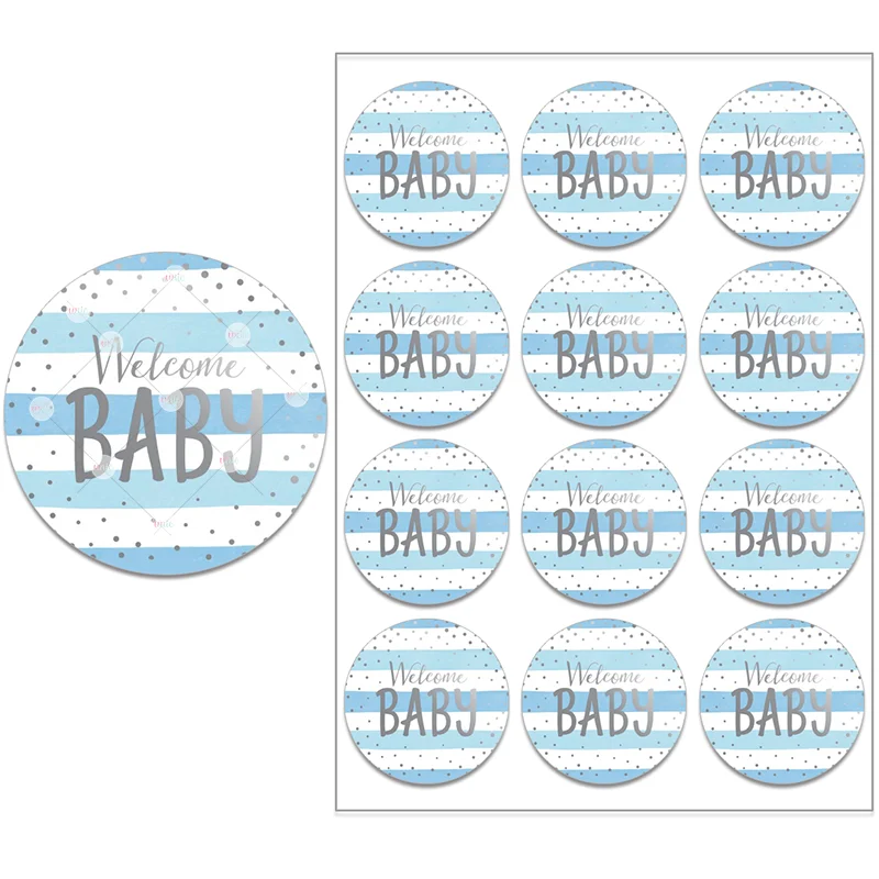 Welcome Baby Boy Stickers Labels Cute Little One Elephant Decor Stickers Welcome New Born Gender Reveal Baby Shower Decor