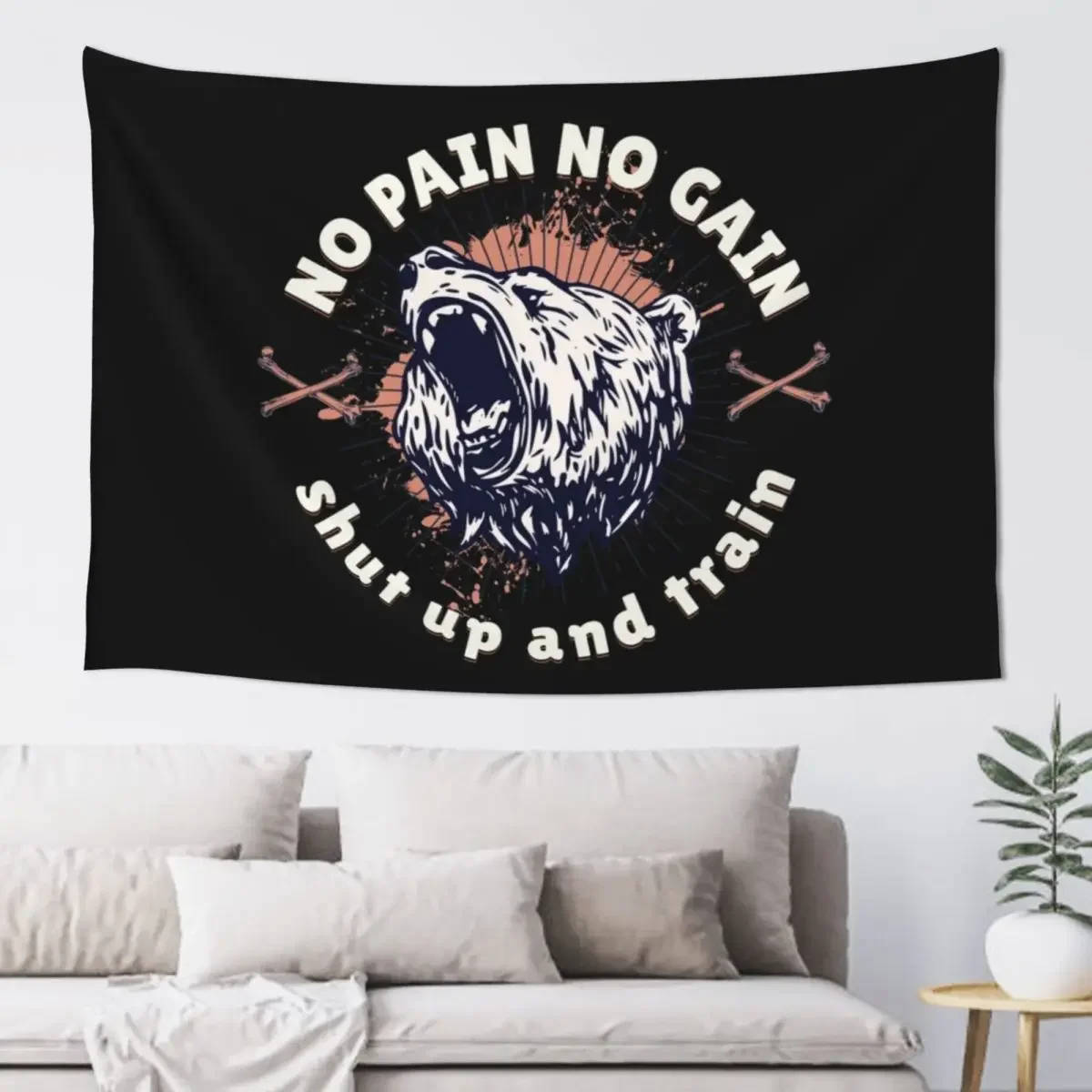 no pain no gain shut up and train Tapestry Korean Room Decor House Decor Tapestry