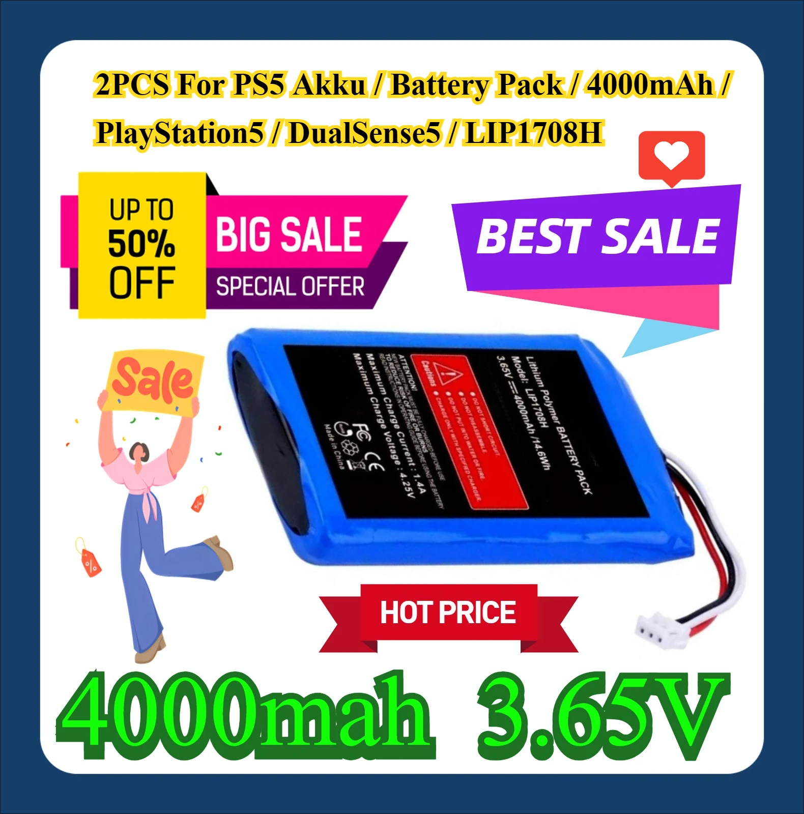 

2PCS For PS5 Akku / Battery Pack / 4000mAh / PlayStation5 / DualSense5 / LIP1708H 3.65V