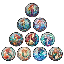 24pcs/lot Cartoon Mermaid Art Patterns 8mm To 25mm Round Photo Glass Cabochon Demo Flat Back Making Findings H336