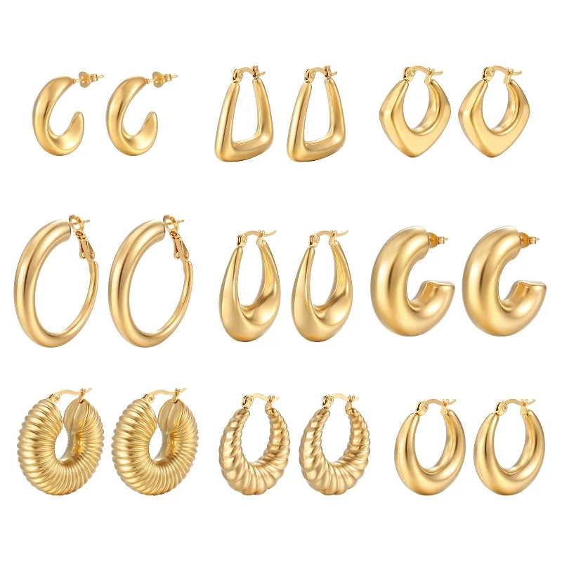 Stainless Steel Chunky Hoop Earrings for Women Teen 18K Gold Plated Hypoallergenic Thick Huggie Hoop Jewelry for Christmas Gifts