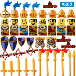 Medieval Gold Blue Crown Red Dragon Knight Accessories Shield Spear Armor Building Block  Action Figure Toy AX9802 AX9803 AX9804