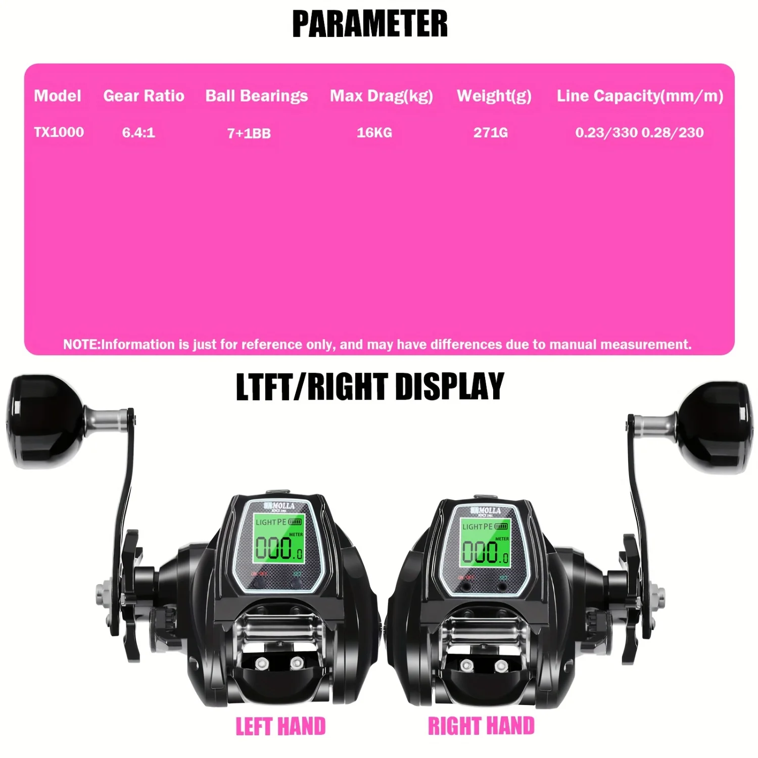 

1pc Digital Display Baitcasting Reel, Sea Fishing Reel, 6.4 1 Gear Ratio, 16kg Max Drag