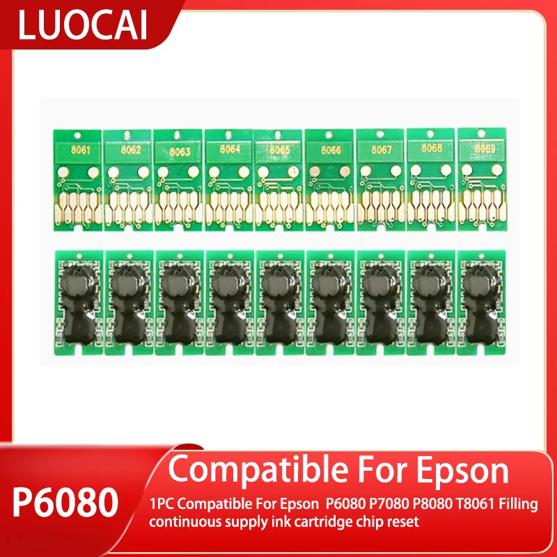 1PC Compatible For Epson  P6080 P7080 P8080 T8061 Filling continuous supply ink cartridge chip reset only disposable