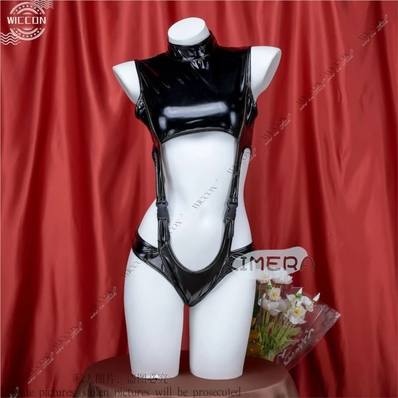 Hollow Patent Leather Jumpsuit Cosplay Costume Anime Two Dimensions Nijigen Woman Adult Daily Outfit Role Play Sexy Dating