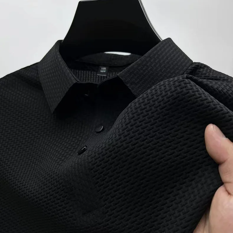 Waffle Ice Silk Short Sleeved Men's Polo Shirtsweat Absorbing Casual Shirtcool and Breathable New Style High-quality Busin image 5