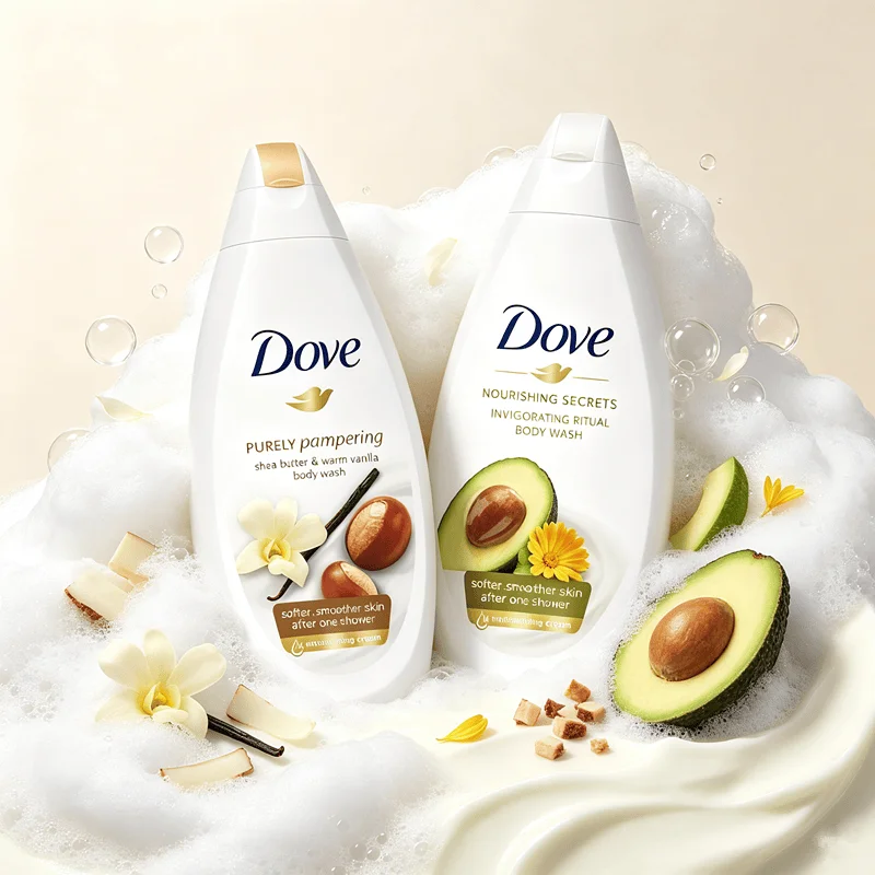 DOVE Scrub Cleanses 2 PCS Set the Skin, Moisture, Exfoliates, Removes Dead Skin and Makes the Skin Smooth Long-Lasting Fragrance