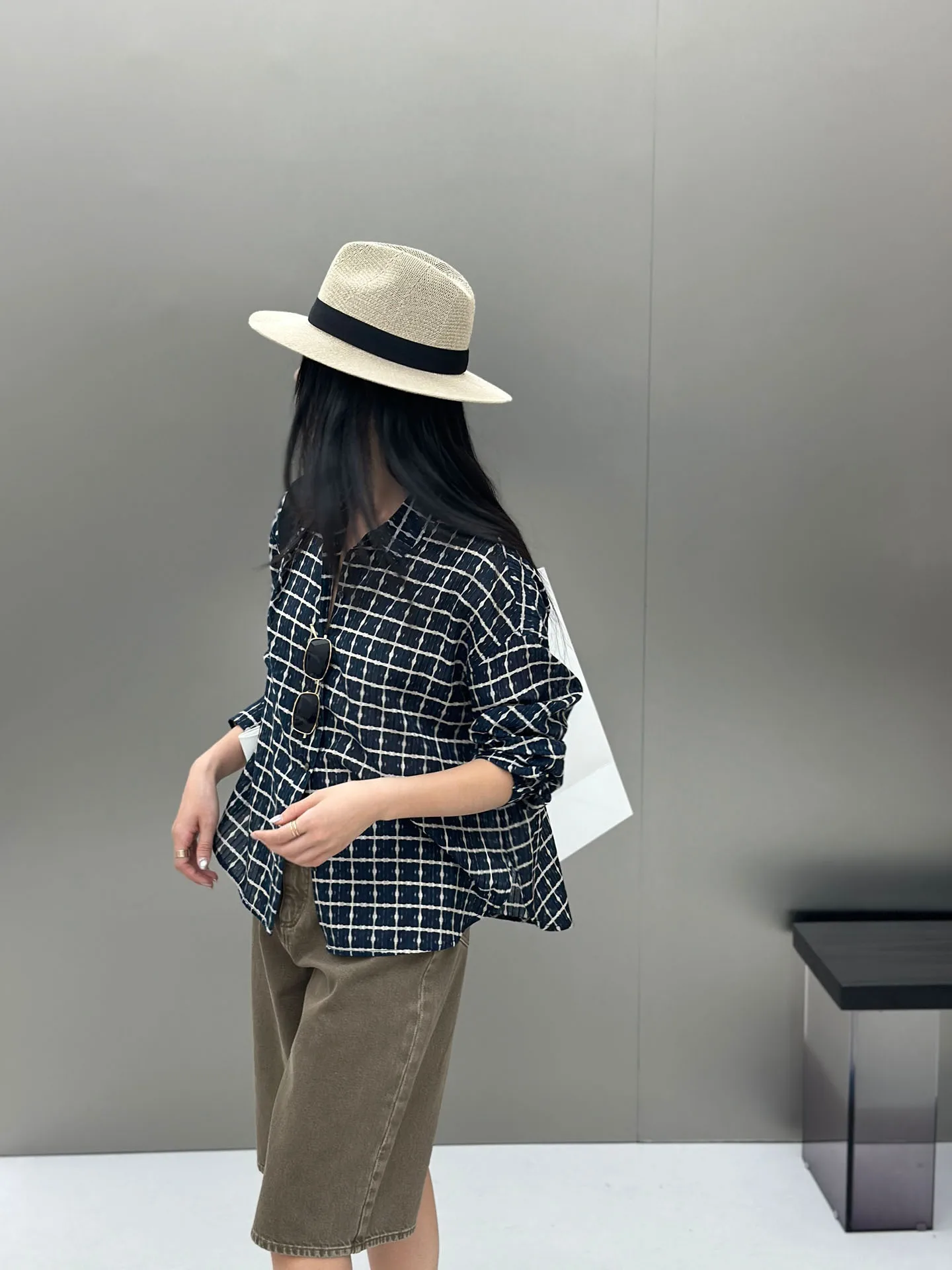 

BodhlCat Silk Cotton Geometric Pattern Patchwork Color Casual Lightweight Spring Shirt Women's Fashionable Breathable Shirt