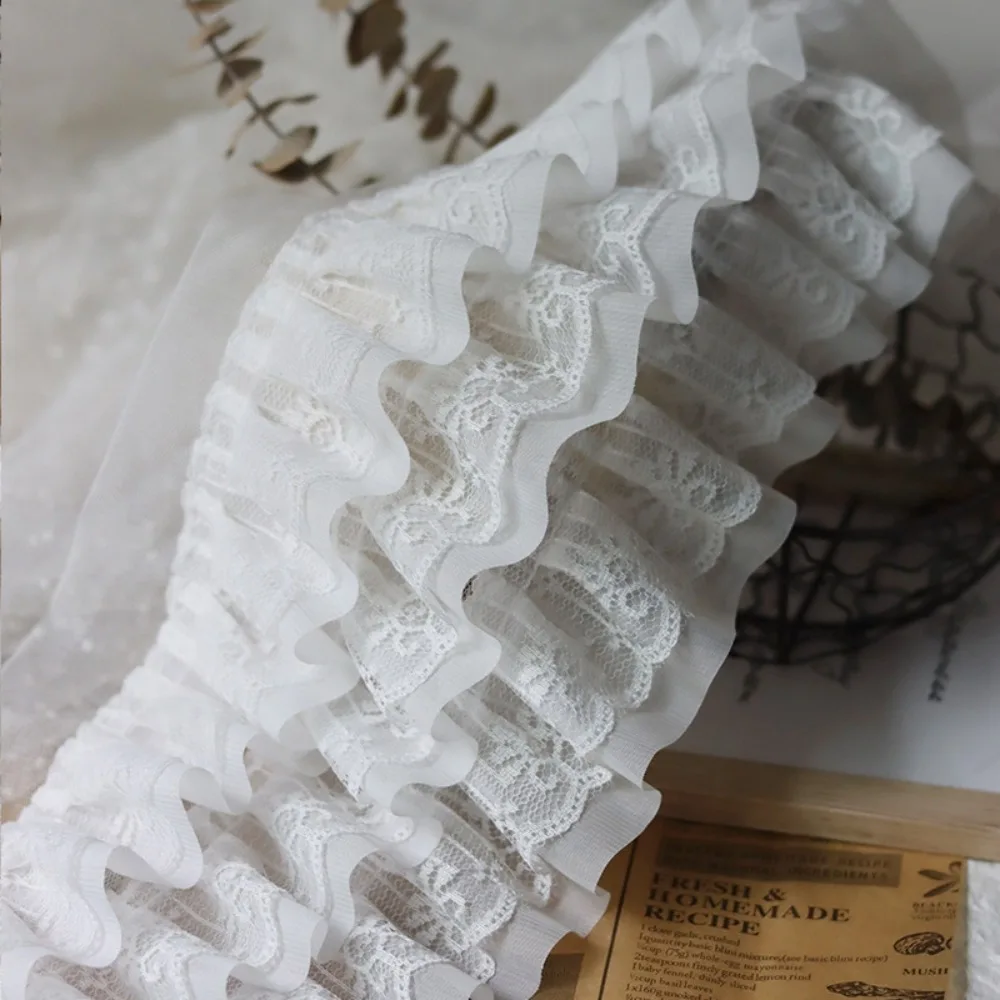 Luxurious Pleated Mesh Chiffon Fabric Soft Exquisite Embroidery Collar Ribbon DIY Three Layers 3D Chiffon Edge Lace Home