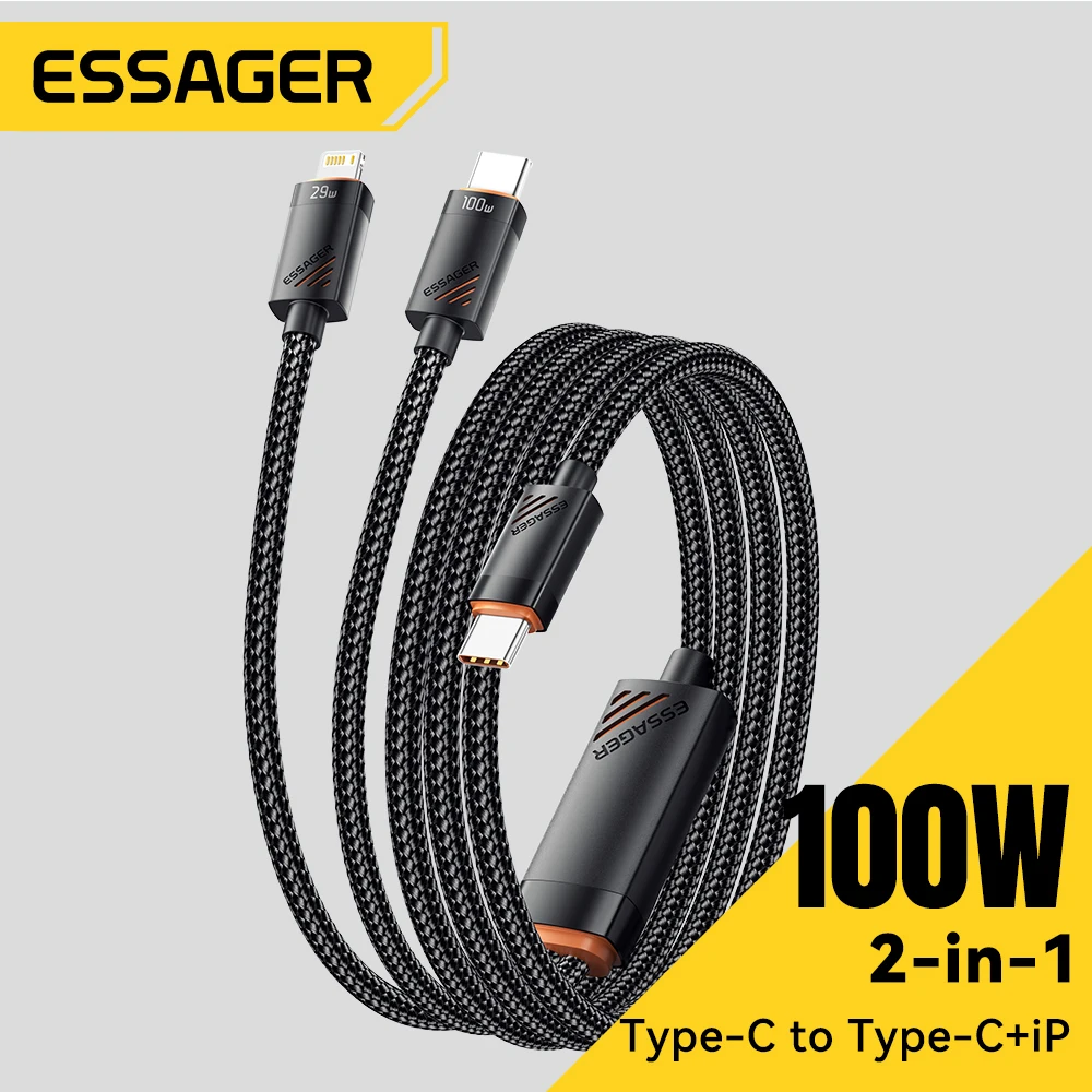 

Essager 2 в 1 Кабель типа C к типу C для iPhone15 16 PD100W Тип C к Lightning Кабель для быстрой зарядки Кабель типа C для ПК Samsung