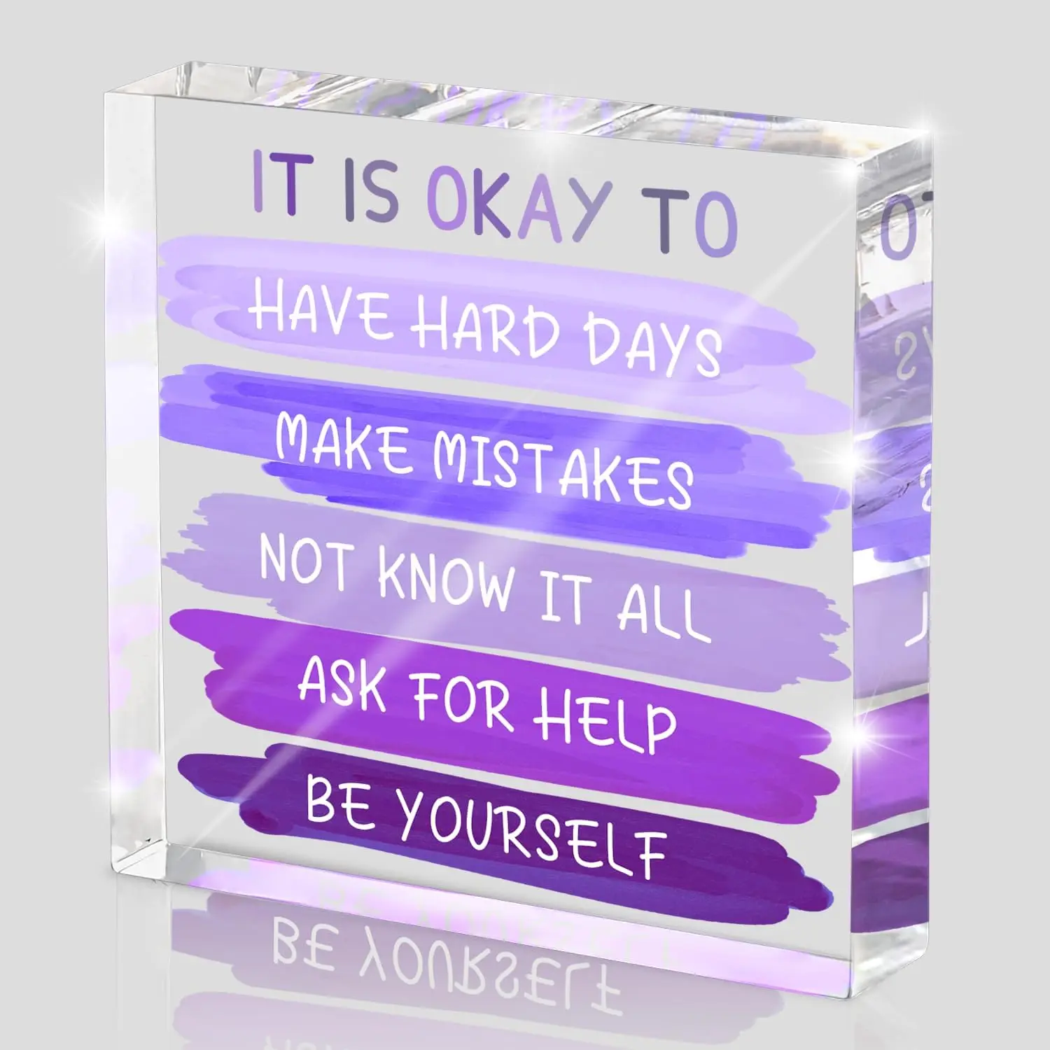 Mental Health “It Is Okay to...” Desk Sign - 4x4 Inch Purple Acrylic Affirmation Decor for Women, Therapy Office Decor