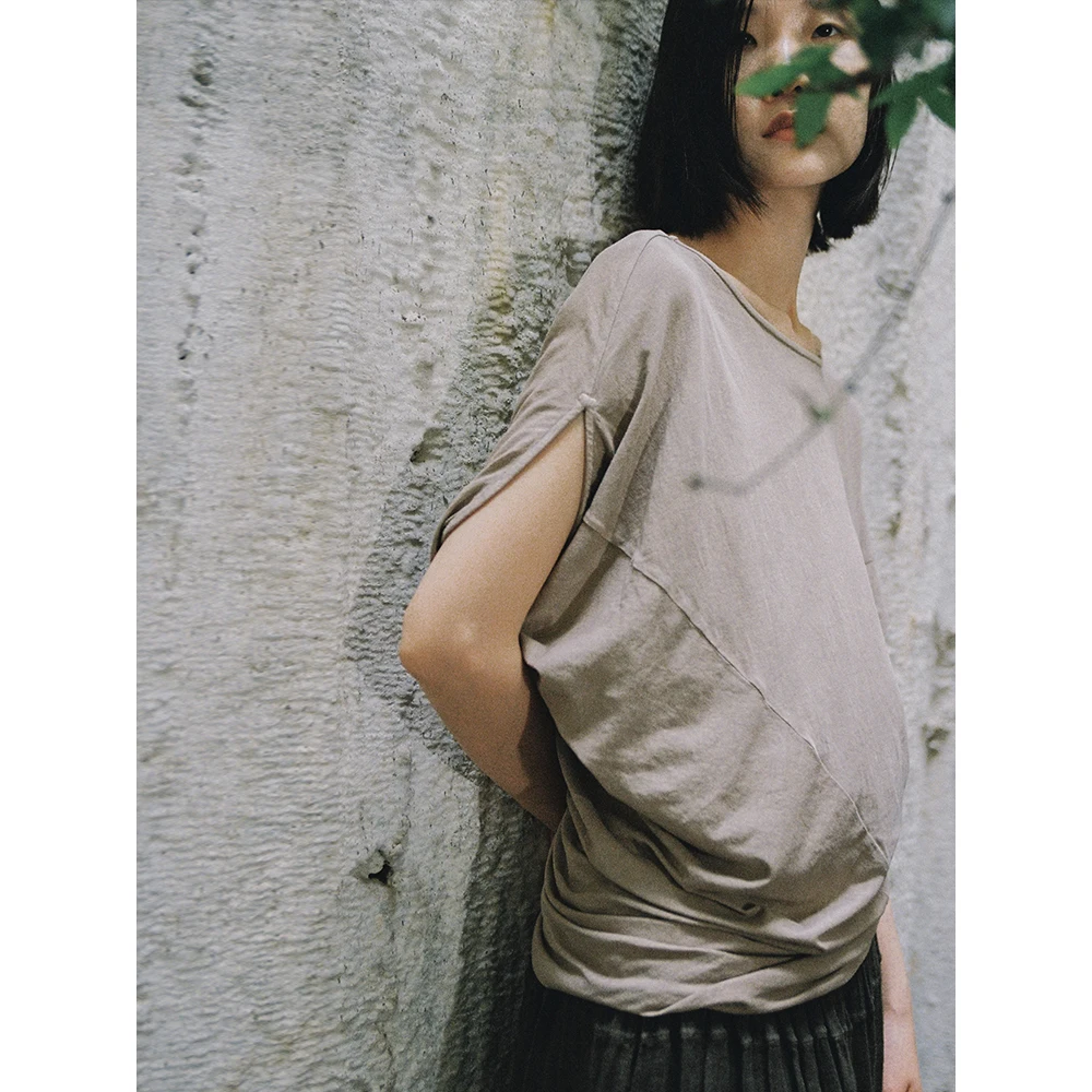 

Органическая трикотажная футболка из конопли и хлопка, асимметричного свободного кроя, летний топ, прохладный, дышащий, с защитой от УФ-излучения, женская повседневная футболка