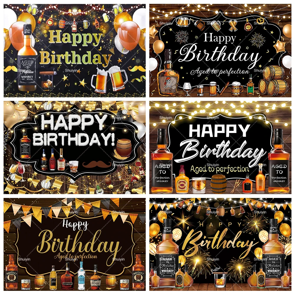 

Whiskey Cigar Vintage Wooden Photography Background Men Birthday Decorations Party Supplies Summer Style Bar Wall Decor Curtain