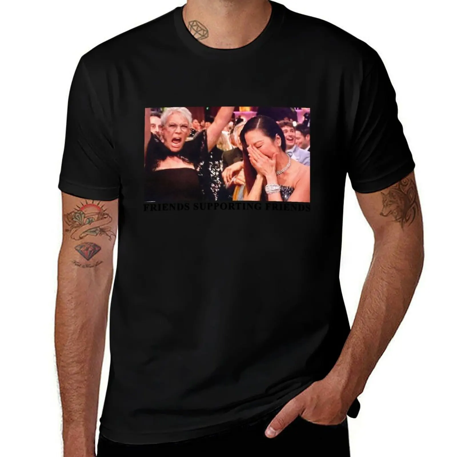 

Friends Supporting Friends (michelle yeoh and jamie lee curtis) T-Shirt valentines clothes luxury t-shirt men clothing