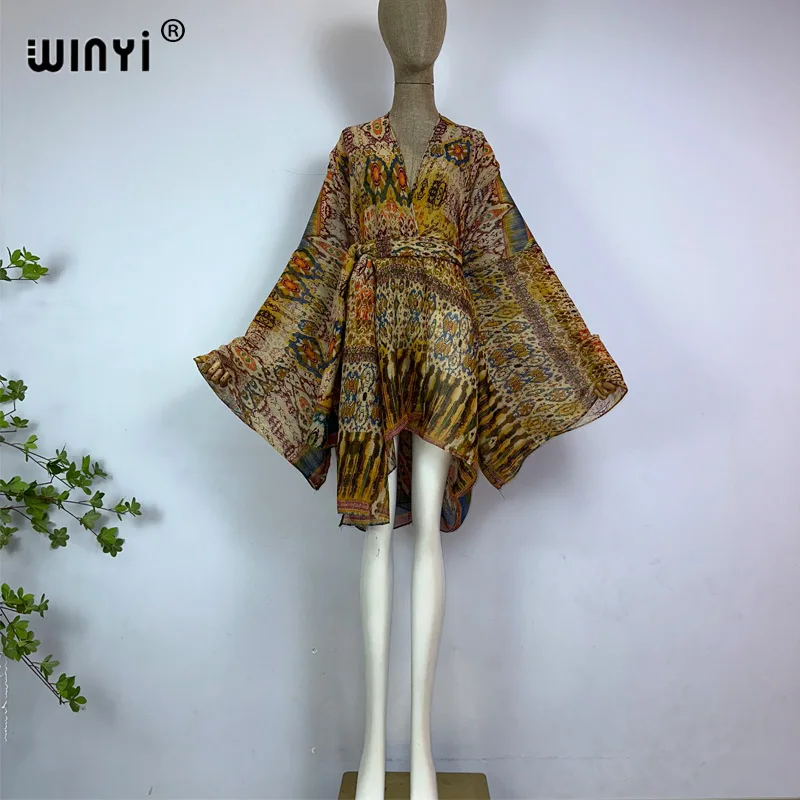 WINYI kimono con cintura estate stampa floreale abiti da spiaggia per le donne Cardigan sexy Holiday maxi beach wear costume da bagno abito da sera