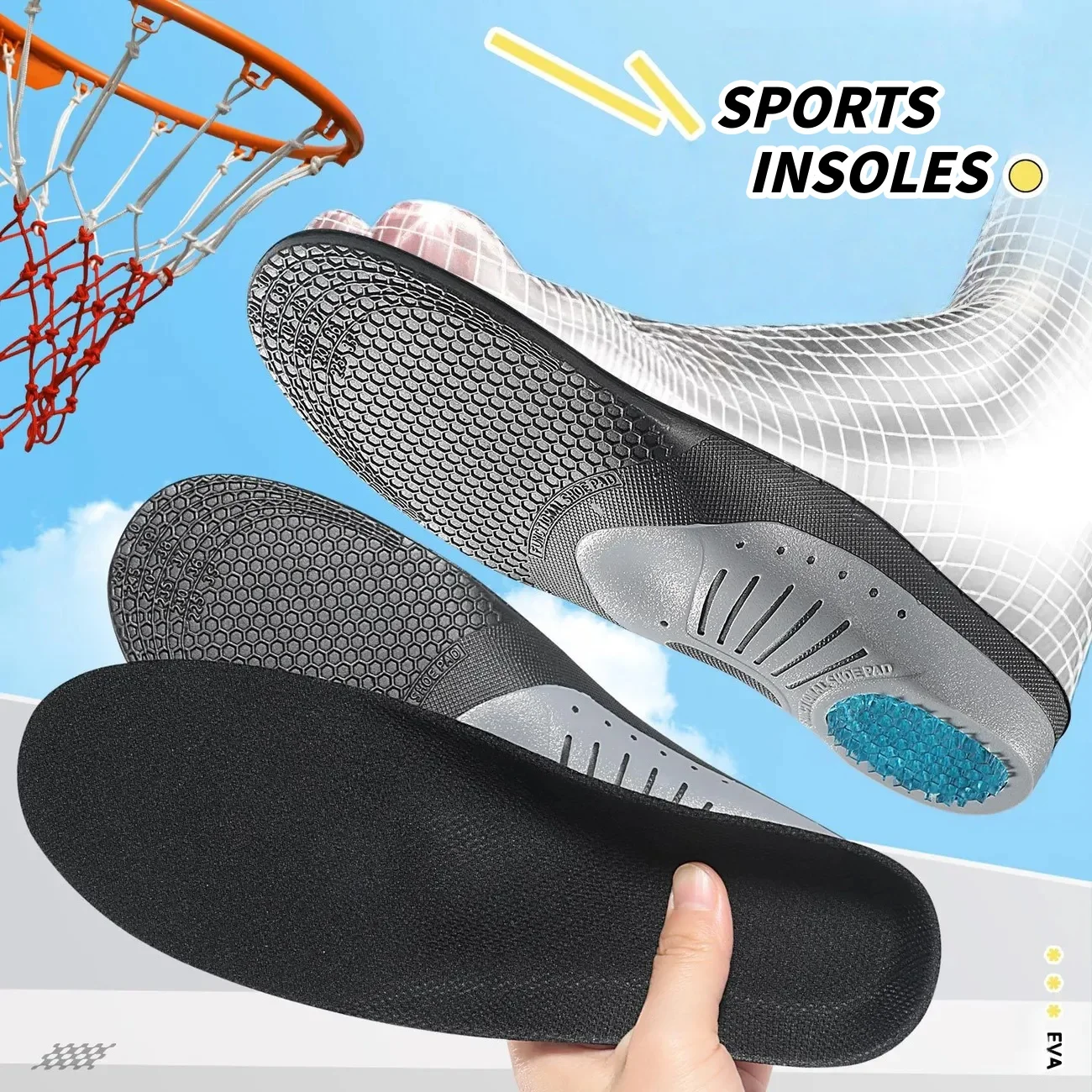 1 Pair Arch Support Insoles Shock-Absorbing Cushioned Sports Insoles Orthotic Insole Flat Foot Running Orthopedic Insole
