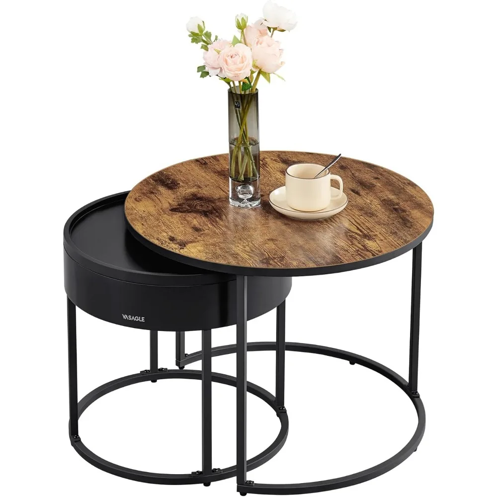 

Preferred Round Coffee Tables, Set of 2 Nesting Tables, Modern Round Side Tables with Hidden Storage and Top Tray, for Living Ro