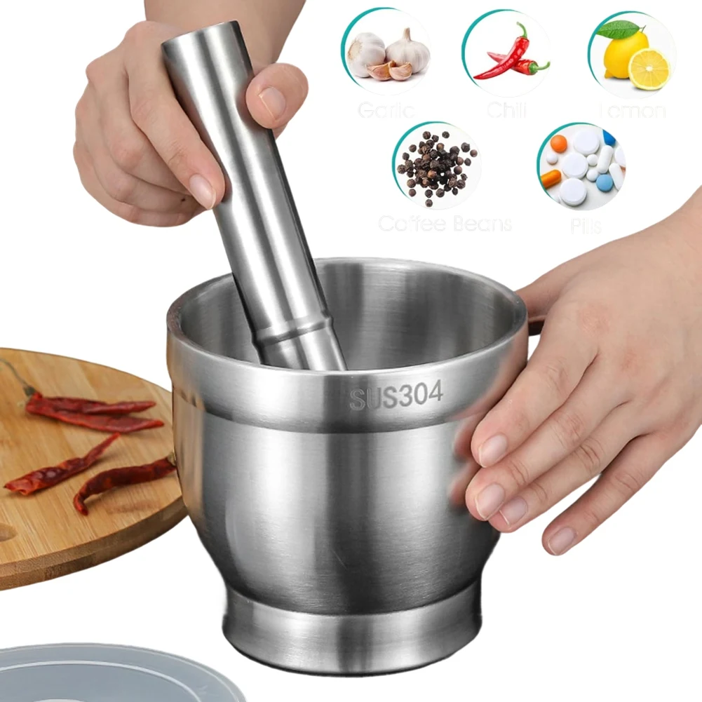 NOCM Stainless Steel Mortar and Pestle, Heavy Duty Pill Crusher, Spice Grinder, HerbCrusher Enhanced Performance (5 Inch)