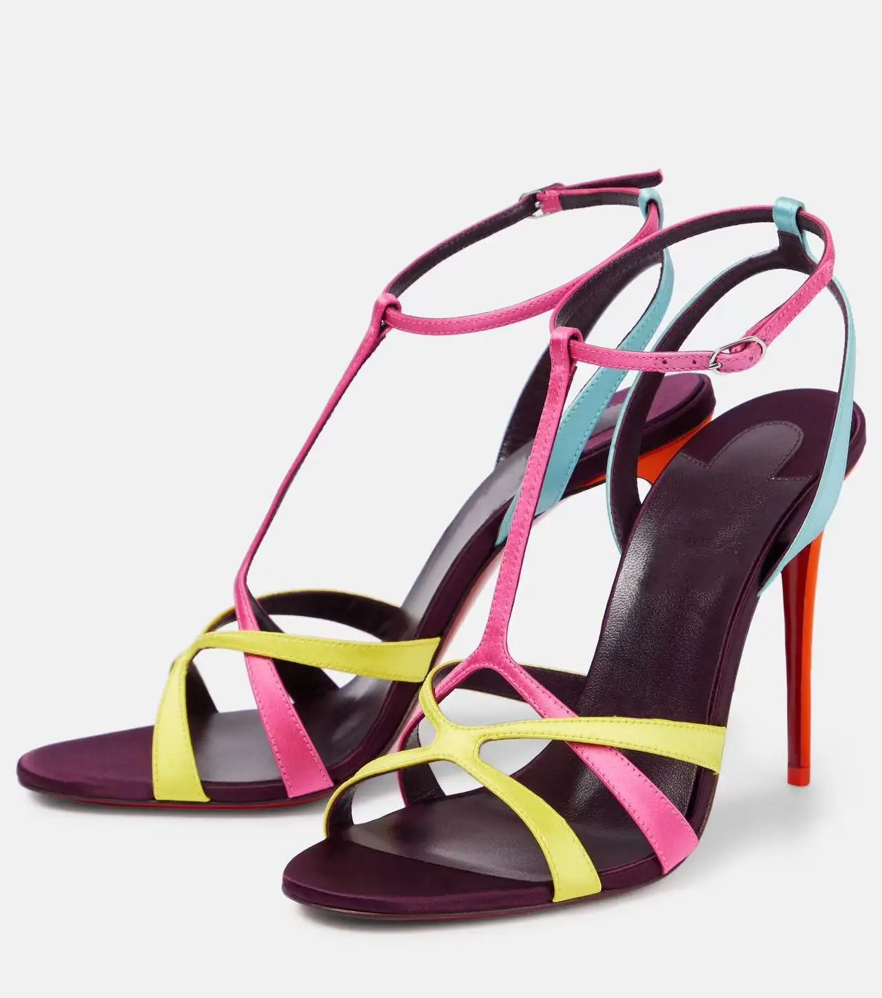 الملونة حزام صنادل عالية الكعب الصيف العصرية المفتوحة تو الكاحل T حزام تصميم أنيق حفلة ليلة خارج الأحذية الصنادل للنساء #5