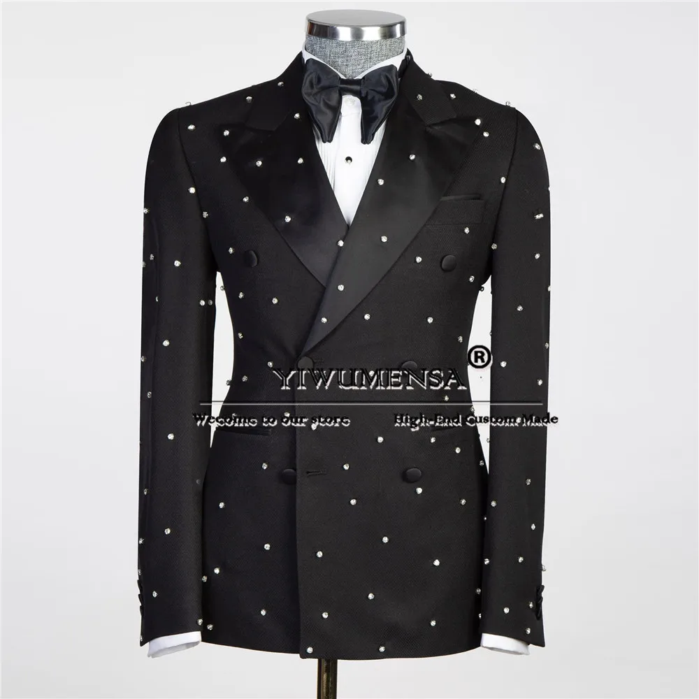 

Double Breasted Suits Men Formal Business Party Pearls Jacket Pants 2 Piece Set Bridegroom Wedding Tuxedos Bespoke Man Clothing