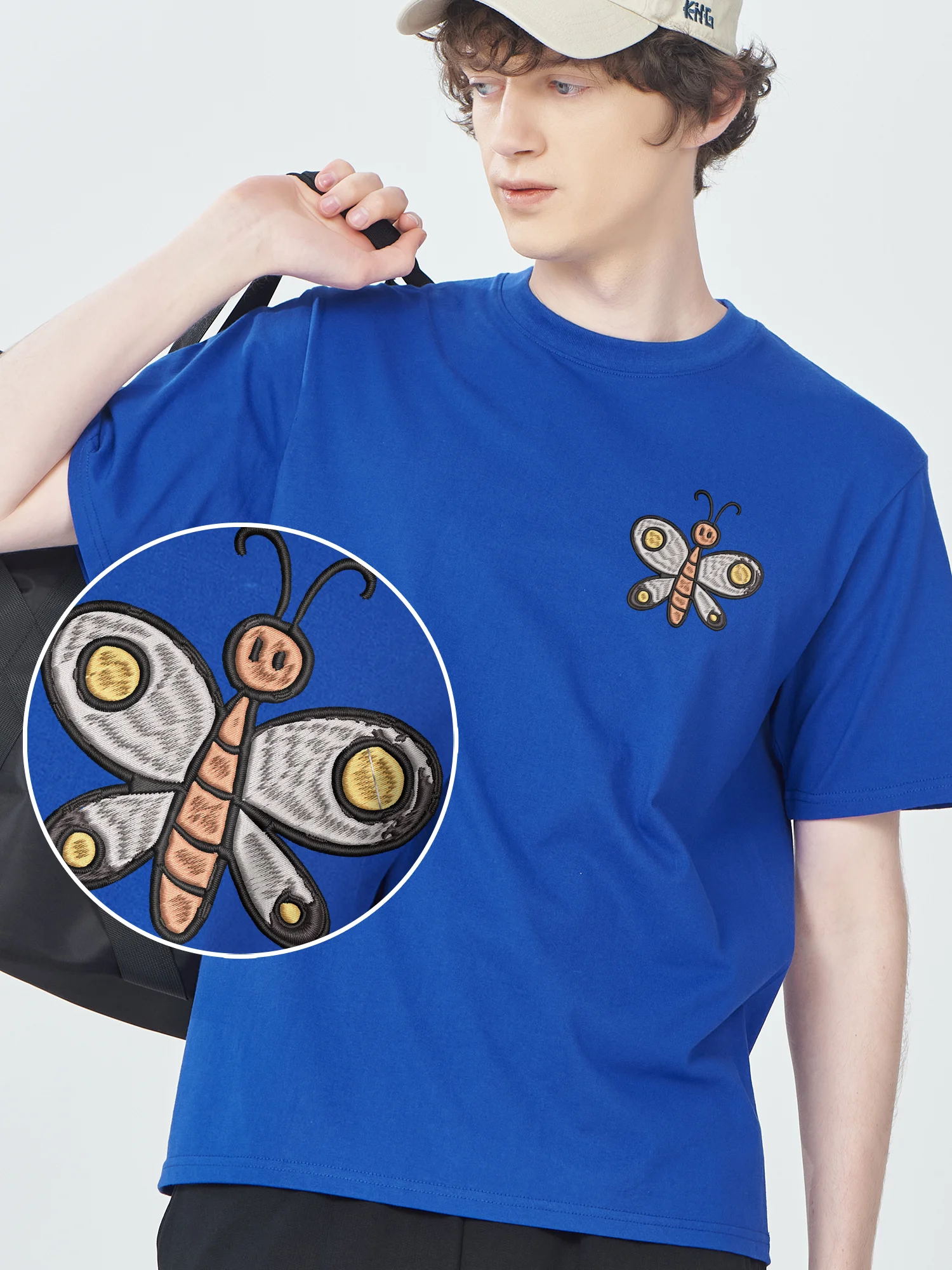 

Lovely Butterfly Embroidered Tshirts Men Women Unisex Crew Neck Trendy Cotton Fashion Casual Wear Summer Breathable Tops