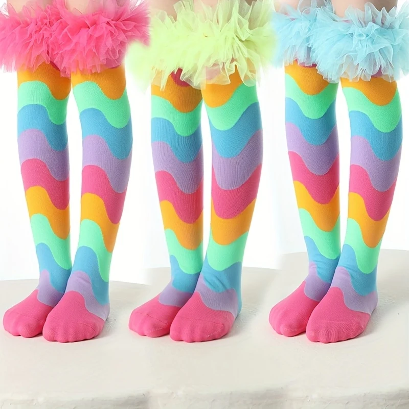 1 /2 /3 Pairs Colorful Lace Knitted Long Socks for Girls Sweet Cute Tube Princesses Party Socks Boot Socks for Holiday Outfits