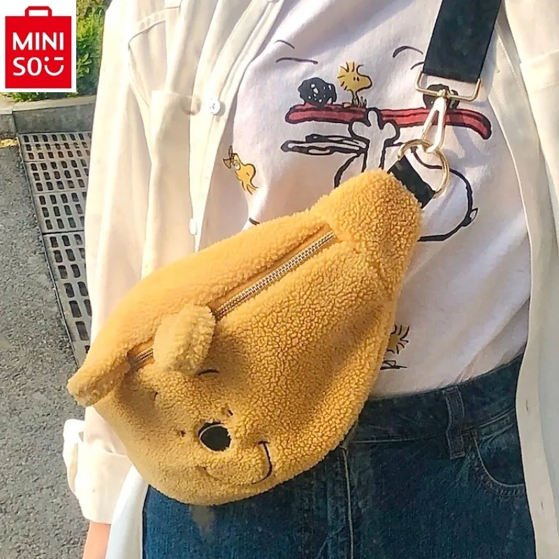 MINISO Disney Cartoon Fashion Crossbody Bag Student Lamb Hair Sweet, Compact, Versatile Luxury Brand Large Capacity Waist Bag